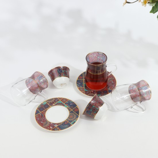طقم شاي وقهوة - 36 قطعة - فخم بزخارف ملونه و تصميم فاخر بخطوط ذهبية - 2SS1-T01-075