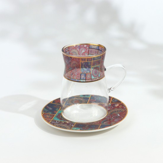 طقم شاي وقهوة - 36 قطعة - فخم بزخارف ملونه و تصميم فاخر بخطوط ذهبية - 2SS1-T01-075