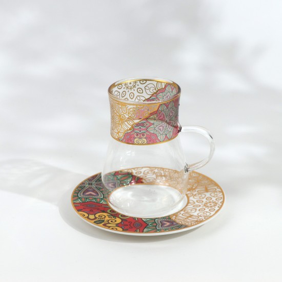 طقم شاي وقهوة - 36 قطعة - فخم بزخارف ملونه و تصميم فاخر بخطوط ذهبية - 2SS1-T01-078