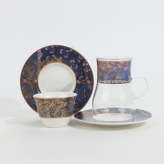 Tea and coffee set - 36 pieces - luxurious with colorful decorations and a luxurious design with golden lines - 2SS1-T01-080 Tea and coffee set - 36 pieces - luxurious with colorful decorations and a luxurious design with golden lines - 2SS1-T01-080