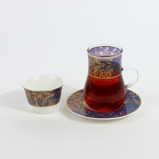 Tea and coffee set - 36 pieces - luxurious with colorful decorations and a luxurious design with golden lines - 2SS1-T01-080 Tea and coffee set - 36 pieces - luxurious with colorful decorations and a luxurious design with golden lines - 2SS1-T01-080