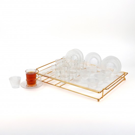 19-piece glass coffee and tea set with gold holder - 2SS1-T02-057 19-piece glass coffee and tea set with gold holder - 2SS1-T02-057