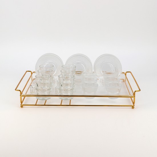 19-piece glass coffee and tea set with gold holder - 2SS1-T02-057 19-piece glass coffee and tea set with gold holder - 2SS1-T02-057