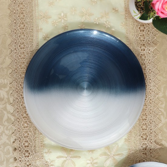 Luxury Glass Serving Platter - Blue and White - 13"