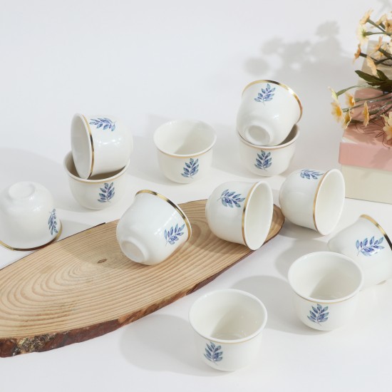 Blue Rose Decorated Porcelain Coffee Cup Set - 12 Pieces