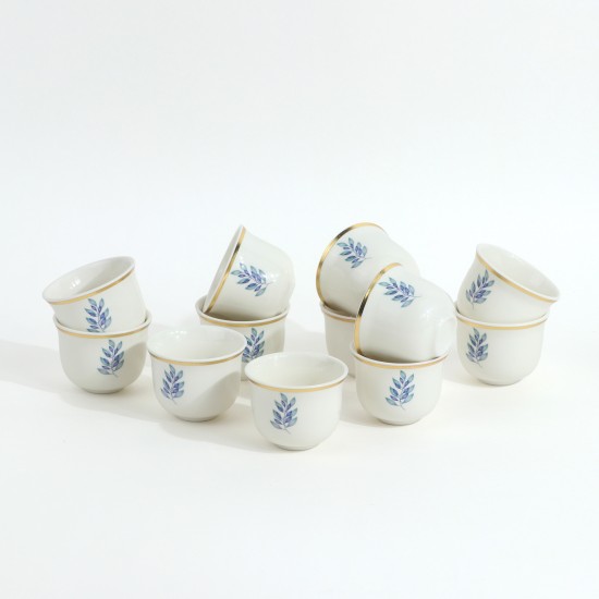 Blue Rose Decorated Porcelain Coffee Cup Set - 12 Pieces