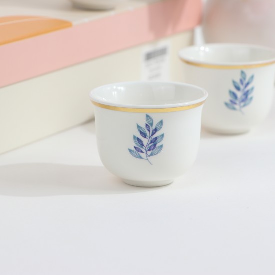 Blue Rose Decorated Porcelain Coffee Cup Set - 12 Pieces