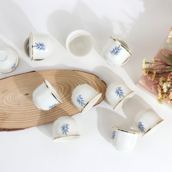 Blue Rose Decorated Porcelain Coffee Cup Set - 12 Pieces