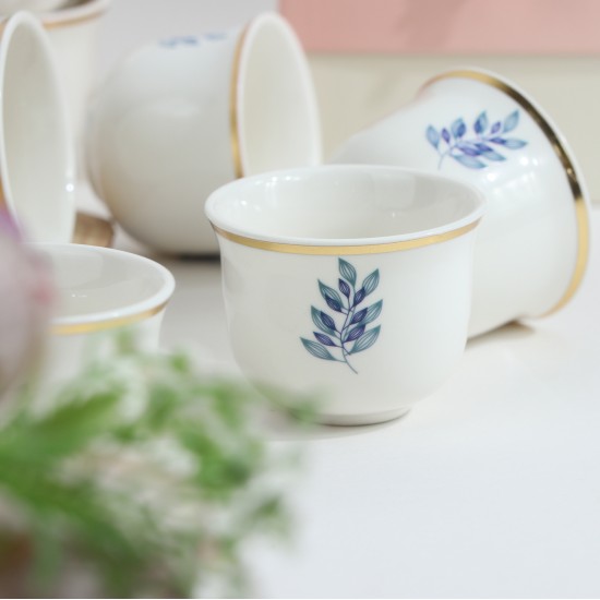Blue Rose Decorated Porcelain Coffee Cup Set - 12 Pieces