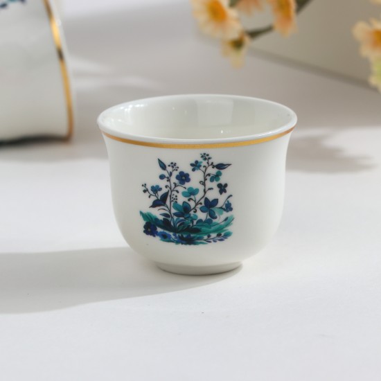 Green Rose Decorated Porcelain Coffee Cup Set - 12 Pieces