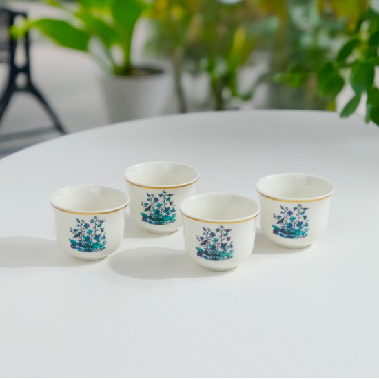 Green Rose Decorated Porcelain Coffee Cup Set - 12 Pieces