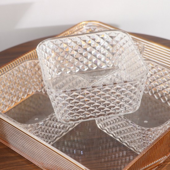 Square acrylic serving tray with lid and gold handle - 4 compartments