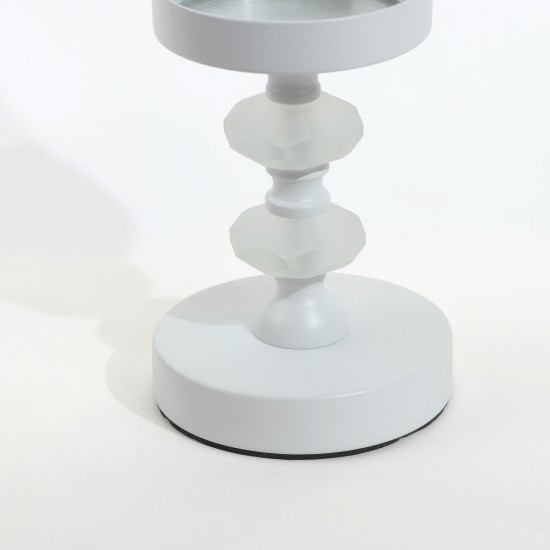 Glass candlestick on an elegant metal base - white