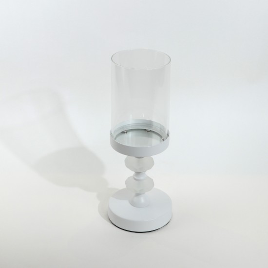 Glass candlestick on an elegant metal base - white