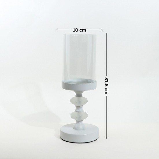 Glass candlestick on an elegant metal base - white