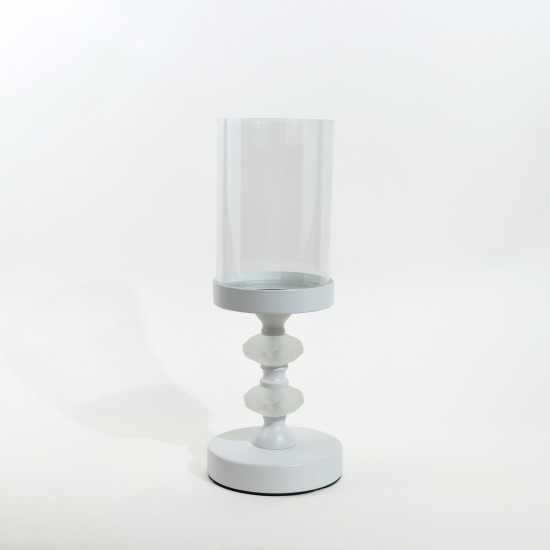 Glass candlestick on an elegant metal base - white
