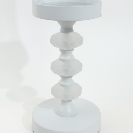 Glass candlestick on an elegant metal base - white