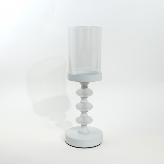Glass candlestick on an elegant metal base - white