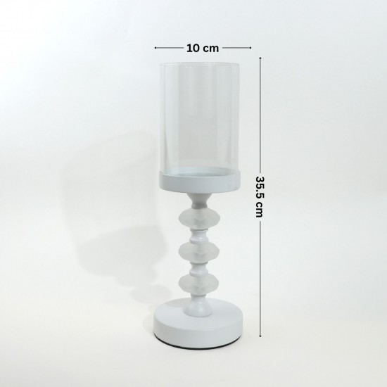 Glass candlestick on an elegant metal base - white