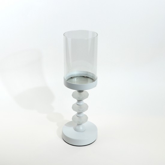 Glass candlestick on an elegant metal base - white