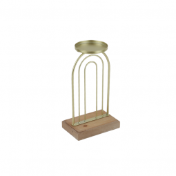 Modern candlestick made of wood and gold metal - 2UU9-069 