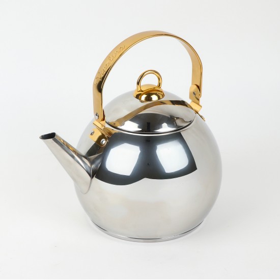 Stainless steel kettle with gold handle – 3 liter capacity Stainless steel kettle with gold handle – 3 liter capacity