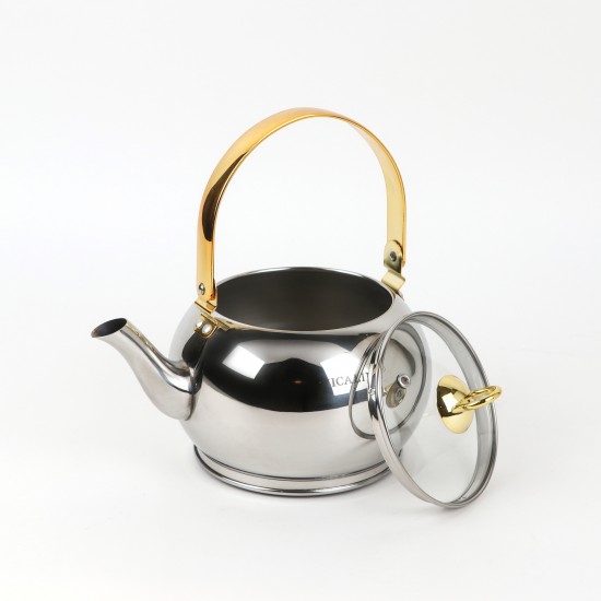 Stainless steel kettle with gold handle – 2 liter capacity