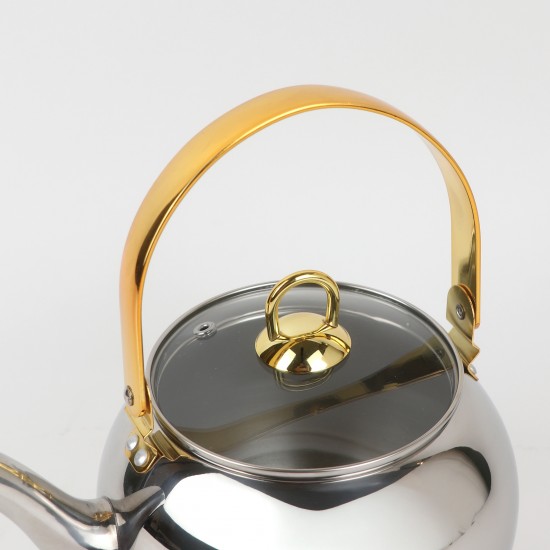 Stainless steel kettle with gold handle – 2 liter capacity