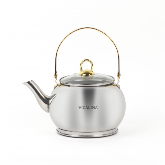 Stainless steel kettle with gold handle – 2 liter capacity