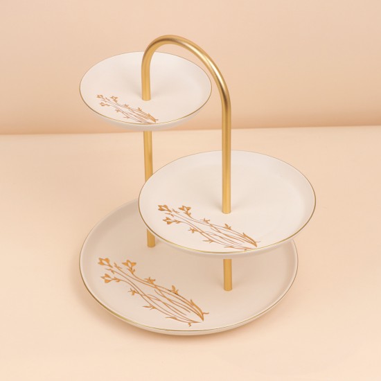 شيالة تقديم بتصميم مميز وأنيق بيضاء مع مقبض ذهبي- 2S1MM100409