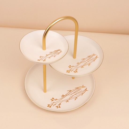 شيالة تقديم بتصميم مميز وأنيق بيضاء مع مقبض ذهبي- 2S1MM100409