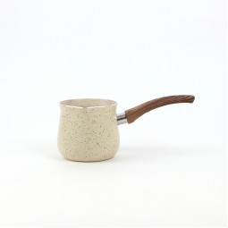 Beige granite coffee pot with wooden handle - 9.5 cm capacity