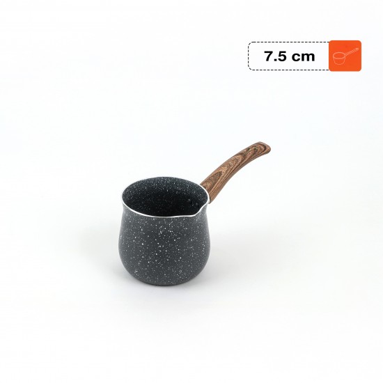 Black granite coffee pot with a wooden handle - 7.5 cm capacity