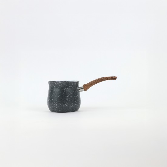 Black granite coffee pot with a wooden handle - 7.5 cm capacity
