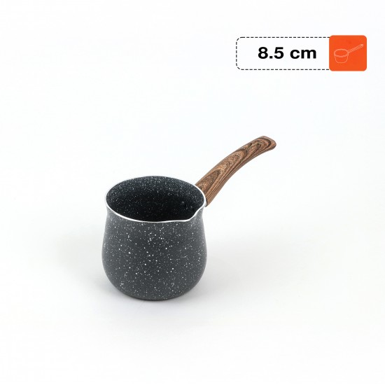 Black granite coffee pot with a wooden handle - 8.5 cm capacity
