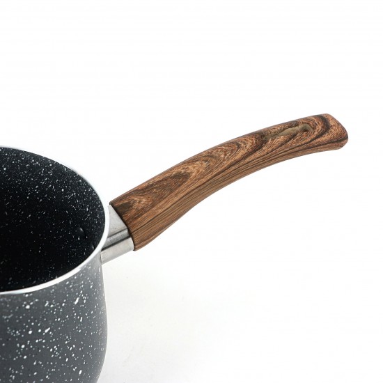 Black granite coffee pot with a wooden handle - 8.5 cm capacity