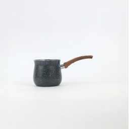 Black granite coffee pot with a wooden handle - 8.5 cm capacity