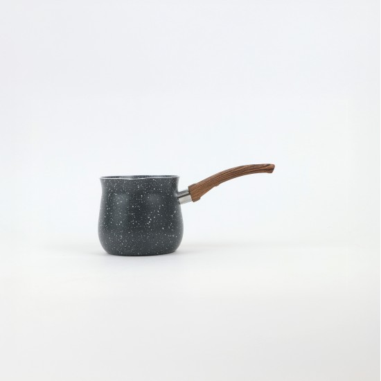 Black granite coffee pot with a wooden handle - 8.5 cm capacity