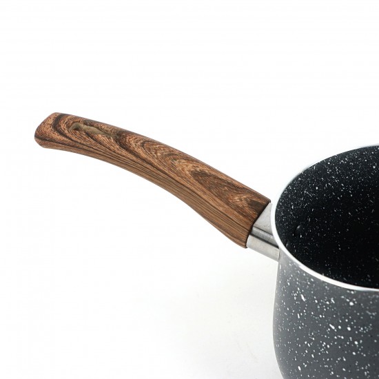 Black granite coffee pot with a wooden handle - 10.5 cm capacity