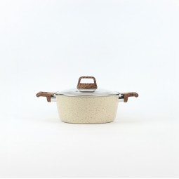 Granite saucepan with wooden handle and glass lid, Lonbeige - 18 cm 2S1A400182