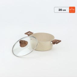 Granite saucepan with wooden handle and glass lid, Lonbeige - 20 cm 2S1A400183 Granite saucepan with wooden handle and glass lid, Lonbeige - 20 cm 2S1A400183