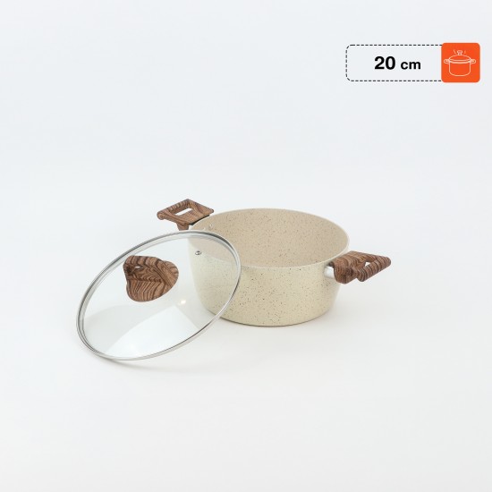 Granite saucepan with wooden handle and glass lid, Lonbeige - 20 cm 2S1A400183 Granite saucepan with wooden handle and glass lid, Lonbeige - 20 cm 2S1A400183