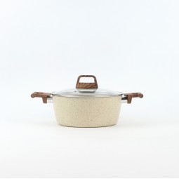 Granite saucepan with wooden handle and glass lid, Lonbeige - 20 cm 2S1A400183