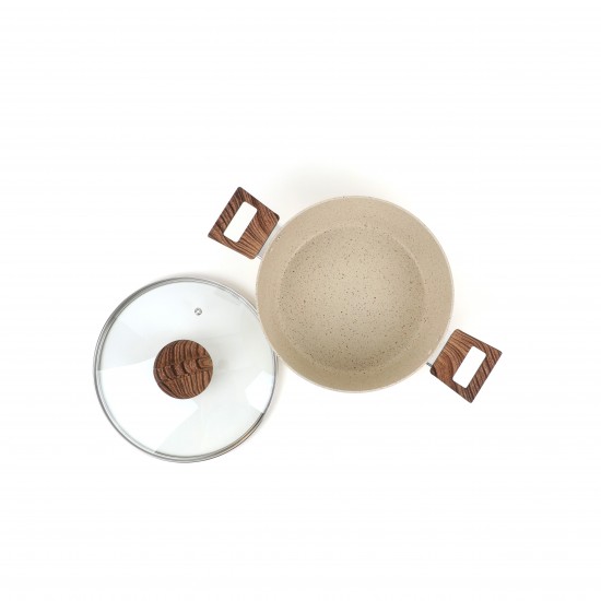 Granite saucepan with wooden handle and glass lid, Lonbeige - 20 cm 2S1A400183 Granite saucepan with wooden handle and glass lid, Lonbeige - 20 cm 2S1A400183