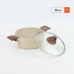 Granite saucepan with wooden handle and glass lid, Lonbeige - 24 cm 2S1A400185 Granite saucepan with wooden handle and glass lid, Lonbeige - 24 cm 2S1A400185