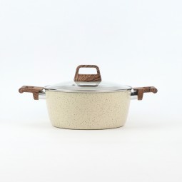 Granite saucepan with wooden handle and glass lid, Lonbeige - 24 cm 2S1A400185