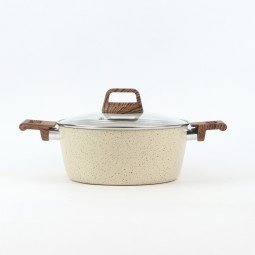 Granite saucepan with wooden handle and glass lid, Lonbeige - 26 cm 2S1A400186