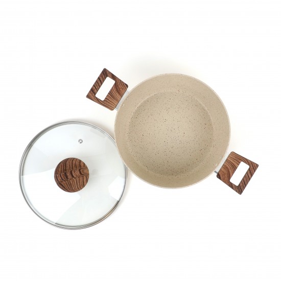 Granite saucepan with wooden handle and glass lid, Lonbeige - 26 cm 2S1A400186 Granite saucepan with wooden handle and glass lid, Lonbeige - 26 cm 2S1A400186
