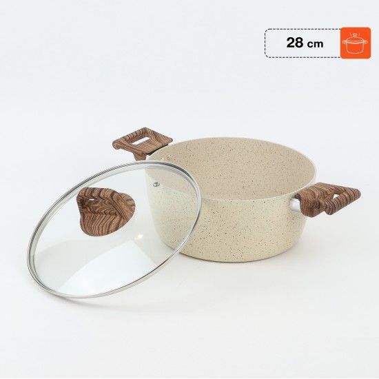 Granite saucepan with wooden handle and glass lid, Lonbeige - 28 cm 2S1A400187 Granite saucepan with wooden handle and glass lid, Lonbeige - 28 cm 2S1A400187