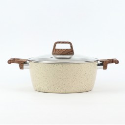 Granite saucepan with wooden handle and glass lid, Lonbeige - 28 cm 2S1A400187